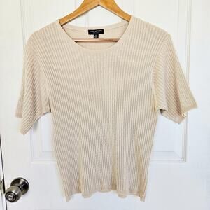 Halston Lifestyle 100% Silk Cable Knit Sweater Preppy Heritage Womens Size XL